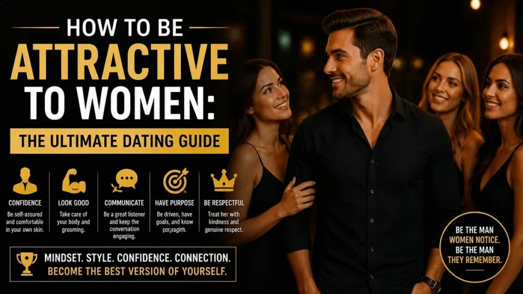 How to be attractive to women dating guide banner featuring a confident man and smiling women