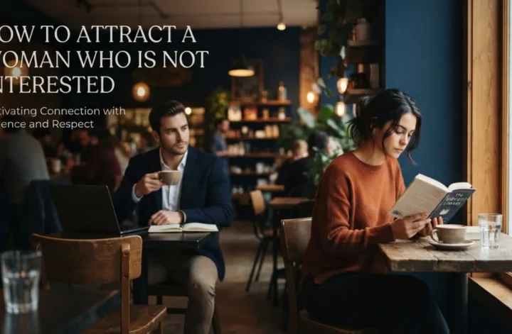Illustration of a man trying to catch the attention of a disinterested woman holding a coffee cups