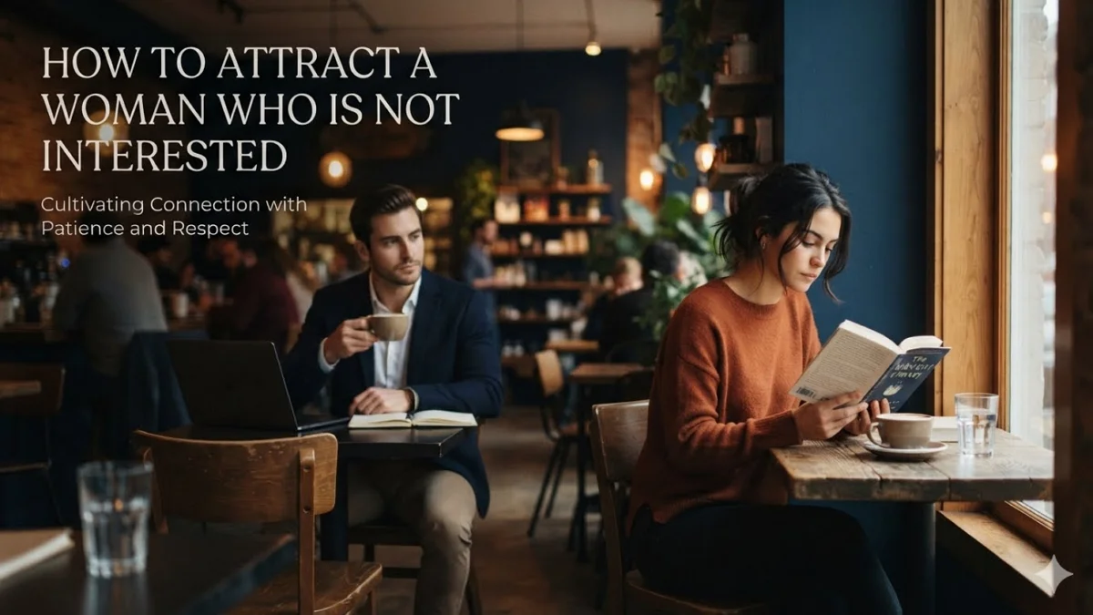 Illustration of a man trying to catch the attention of a disinterested woman holding a coffee cups
