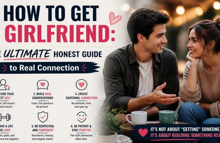 A happy couple talking over coffee with a 6-step checklist on how to get a girlfriend.