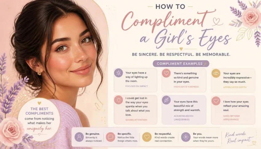 Infographic with examples on how to compliment a girl's eyes beautifully