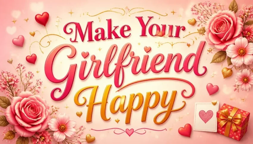 How to make your girlfriend happy typography with romantic roses and gifts