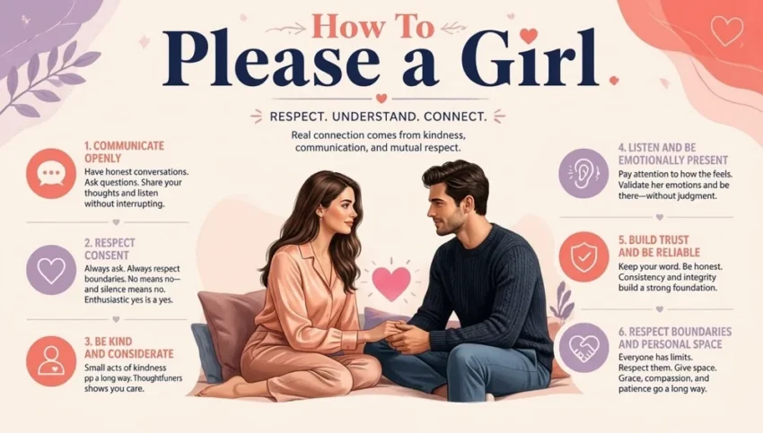 How to please a girl infographic guide with realistic couple connection